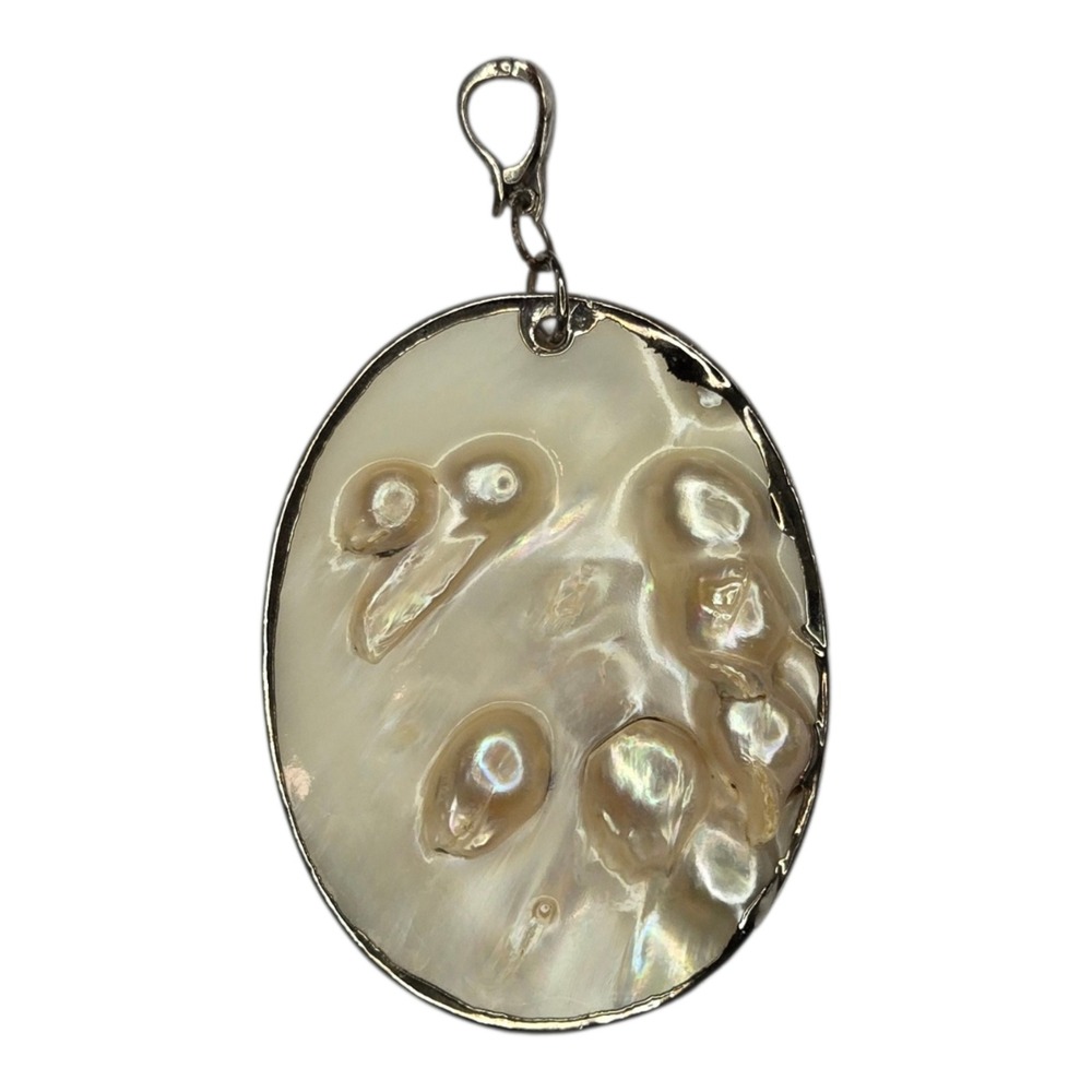 Vintage Blister Pearl Pendant Mother of Pearl Cream Iridescent Sterling Bail